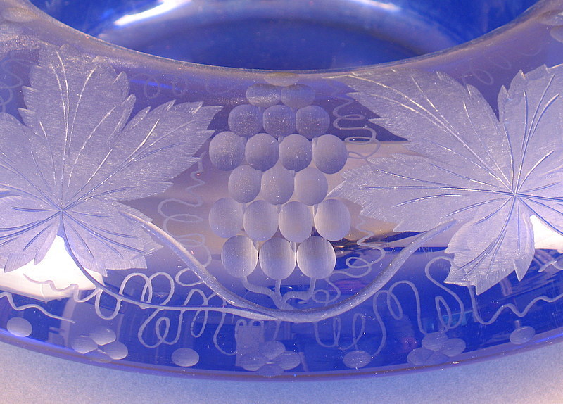 Cobalt Blue Etched Glass Bowl