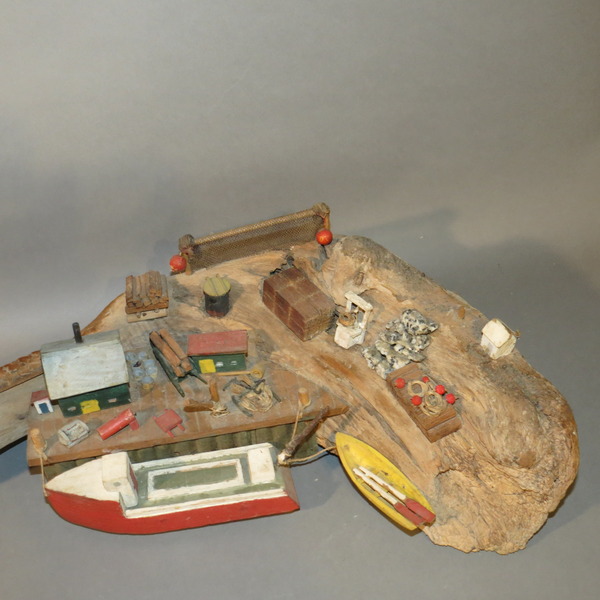 Seaside Village on Driftwood Signed