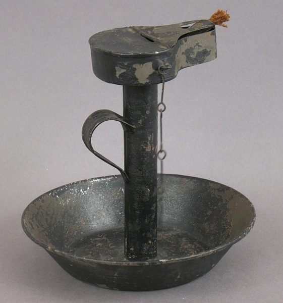 Early 19thc. Tin Oil Lighting w/Pan