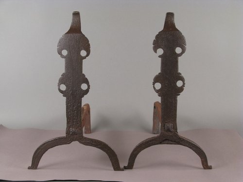 18thc. Wrought Iron Andirons & Scewer