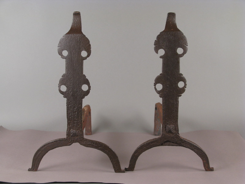 18thc. Wrought Iron Andirons & Scewer