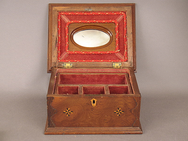 19thc. Coffin Style Inlaid Jewelry Box
