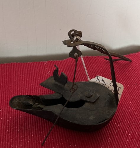 19thc. Betty Lamp with Rooster