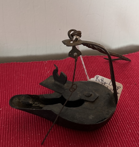 19thc. Betty Lamp with Rooster