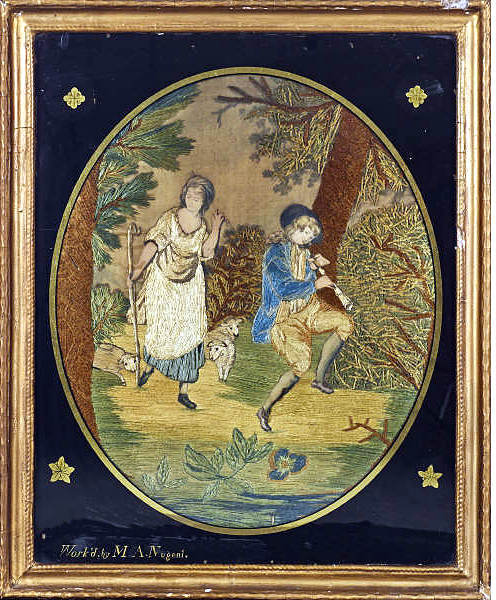 19thc. Silk Embroidery Signed