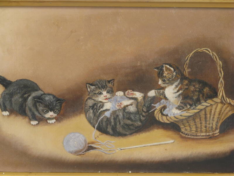 19thc. Painting with Tabby Kittens