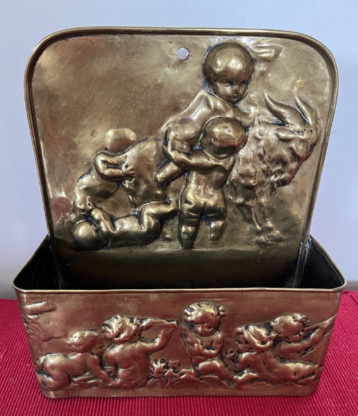 Brass Repousse Wall Box w/Cherubs