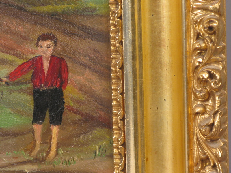 Naive Painting of Boy with Cows
