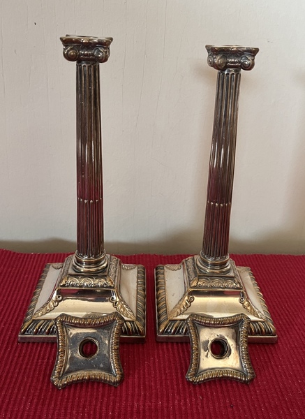 Pr Old Sheffield Silver Candlesticks