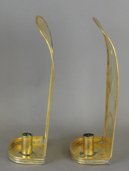 Pr. 19thc. Decorated Brass Candle Sconces