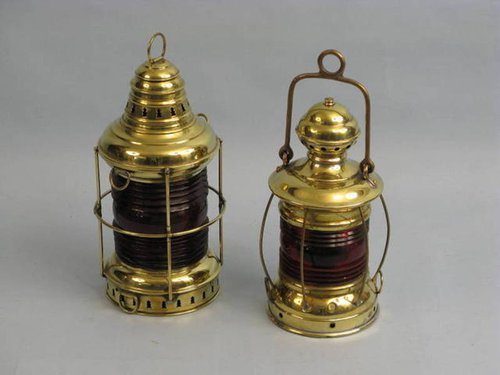 Perkins Brass Ship Lanterns with Red Glass