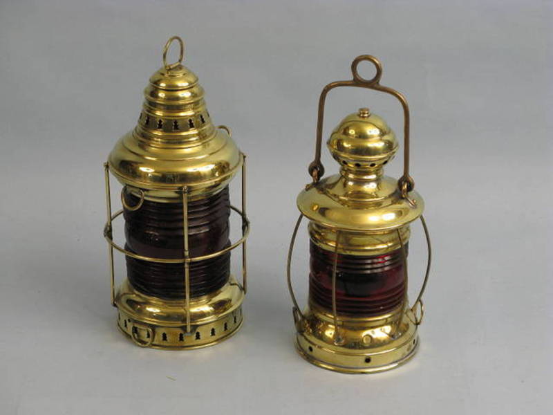 Perkins Brass Ship Lanterns with Red Glass