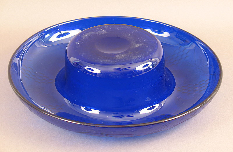 Cobalt Blue Etched Glass Bowl