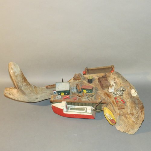 Seaside Village on Driftwood Signed