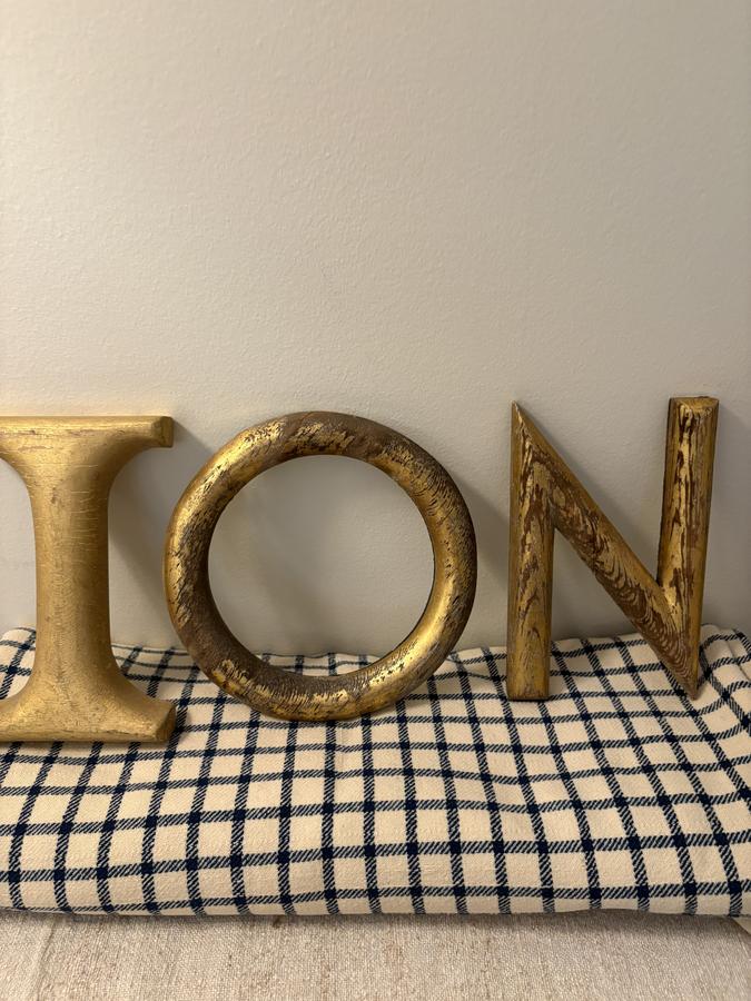 #19TH C WOODEN LETTERS WITH GOLD PAINT