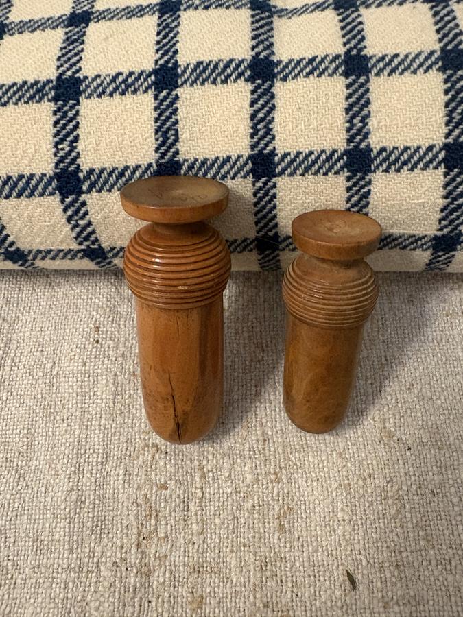 #19TH C PAIR OF TREEN NEEDLE HOLDERS
