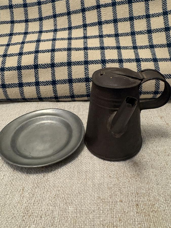 #C1850 MINIATURE CHILD PEWTER DISH AND TIN COFFEE