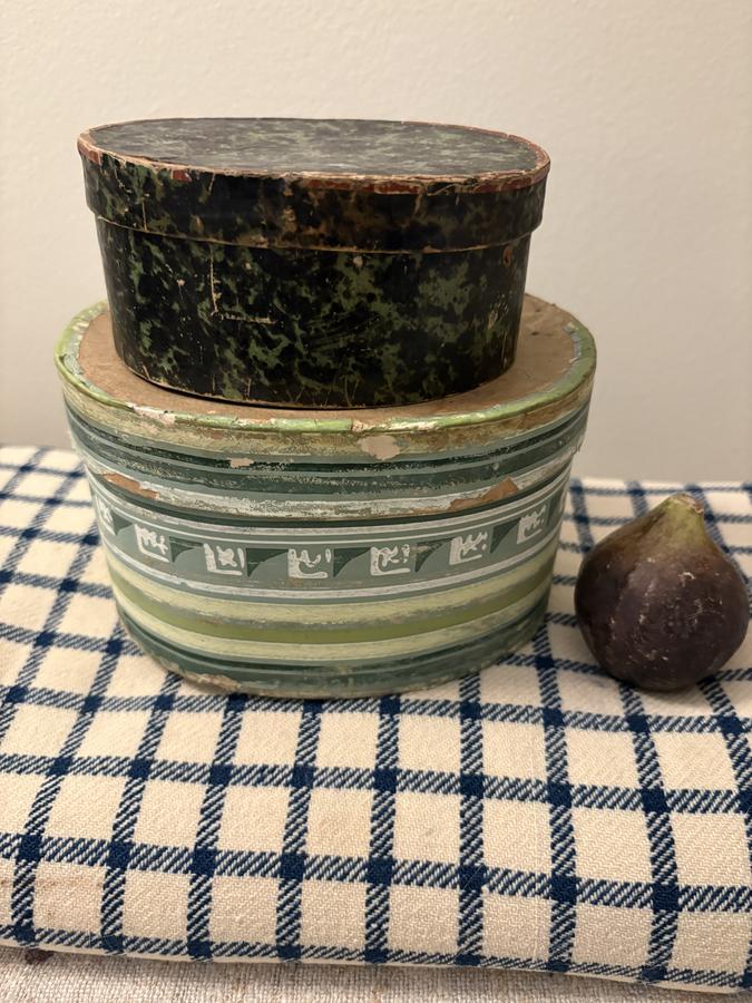19TH C PAIR OVAL WALLPAPER BOXES