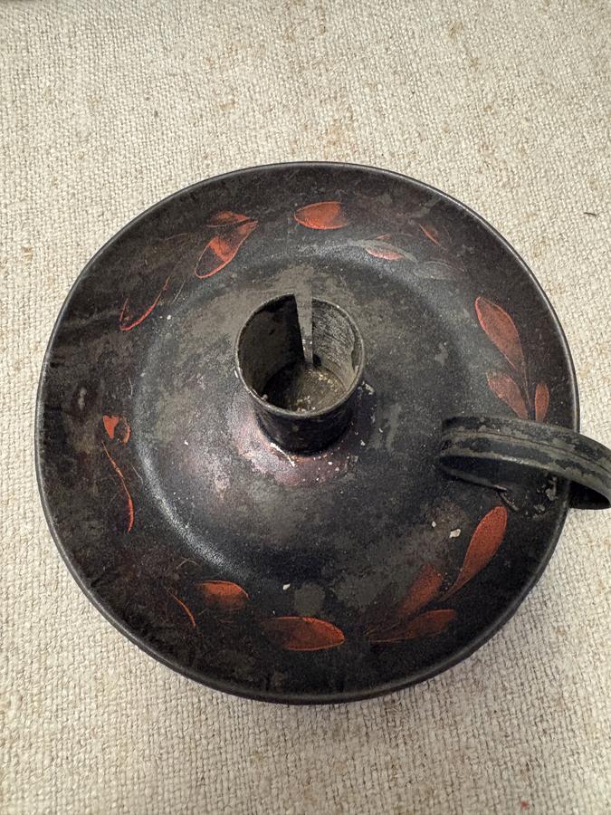 *C1830-60 ROUND TOLE PAINTED CANDLE HOLDER