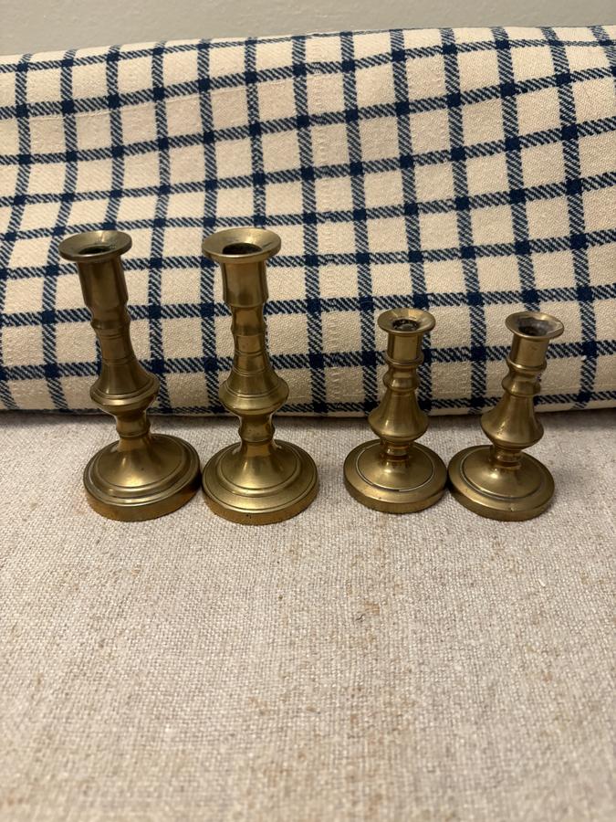 *C 1820 MINI BRASS CANDLESTICKS ~ 2 PAIRS