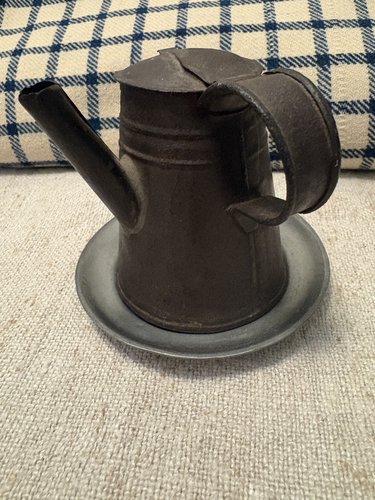 #C1850 MINIATURE CHILD PEWTER DISH AND TIN COFFEE