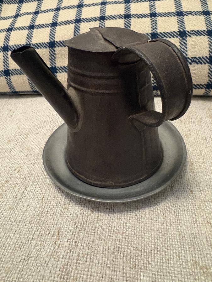 #C1850 MINIATURE CHILD PEWTER DISH AND TIN COFFEE