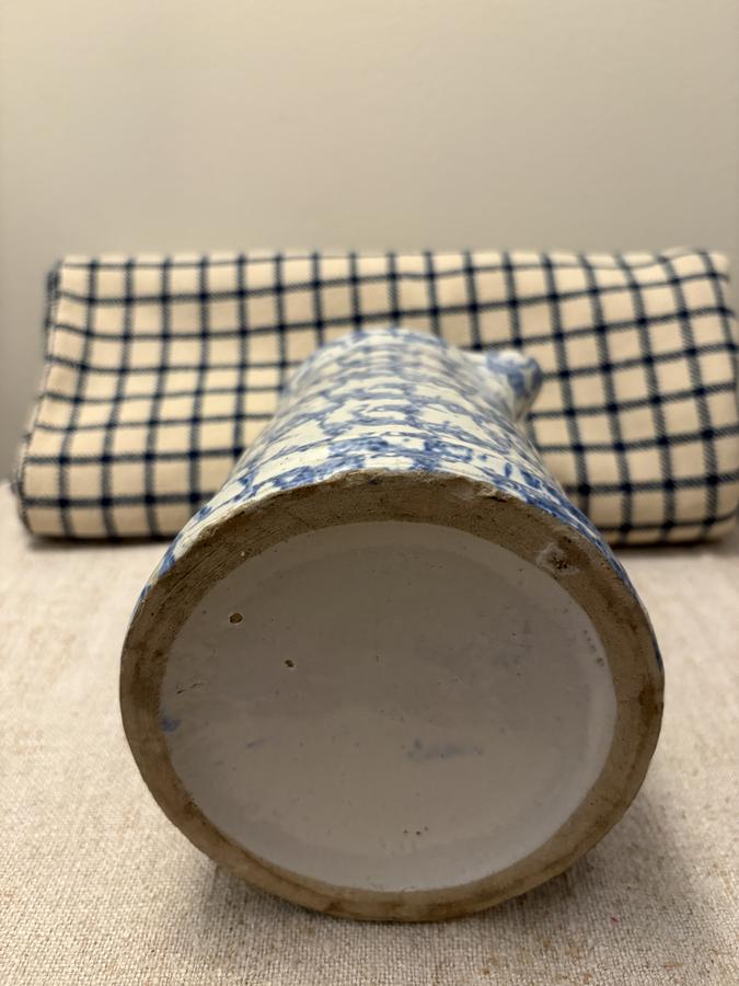 *C1880 BLUE/WHITE SPONGE PITCHER