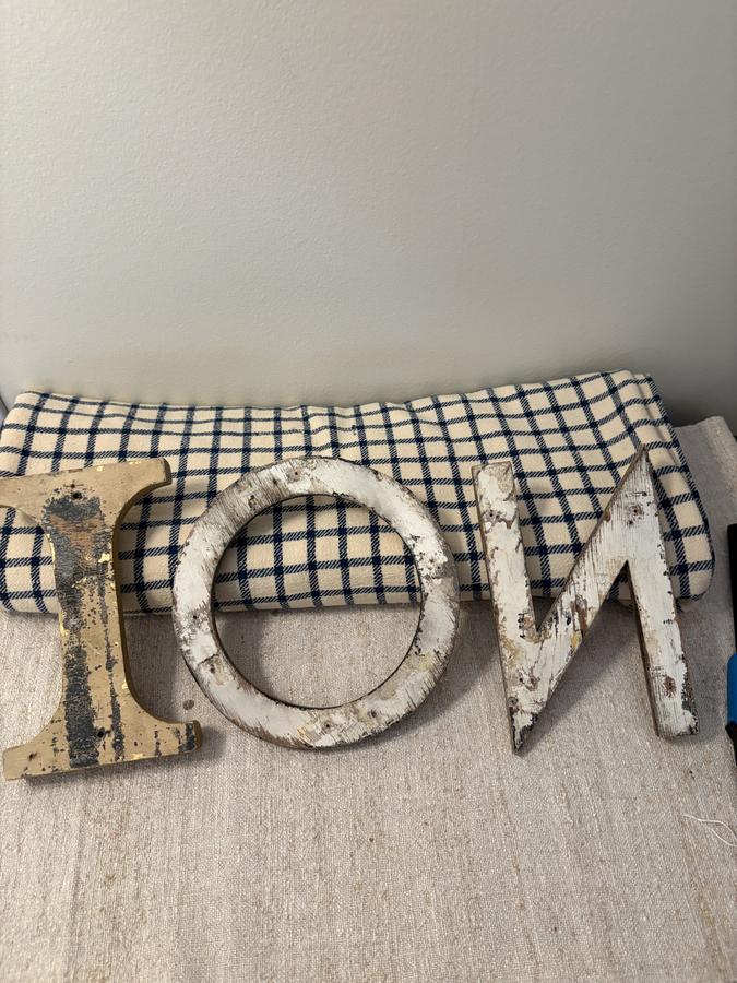 #19TH C WOODEN LETTERS WITH GOLD PAINT