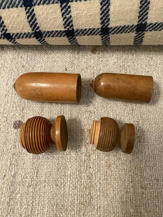 #19TH C PAIR OF TREEN NEEDLE HOLDERS
