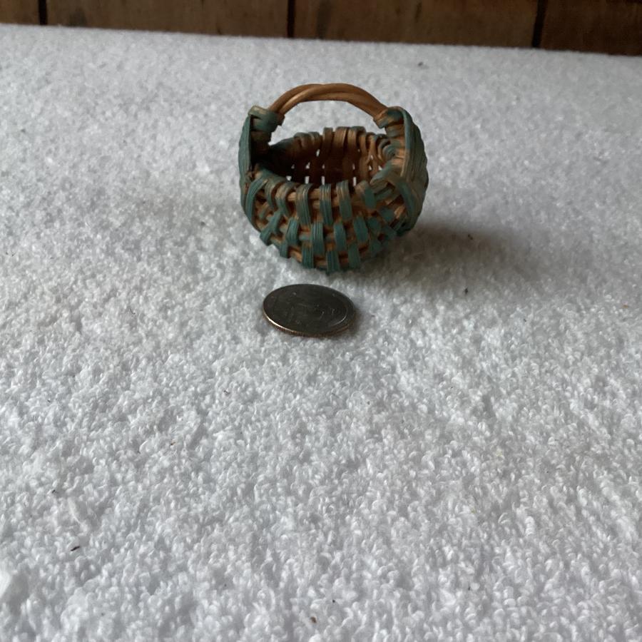 Rare Fabulous Miniature Blue Painted Basket 2”