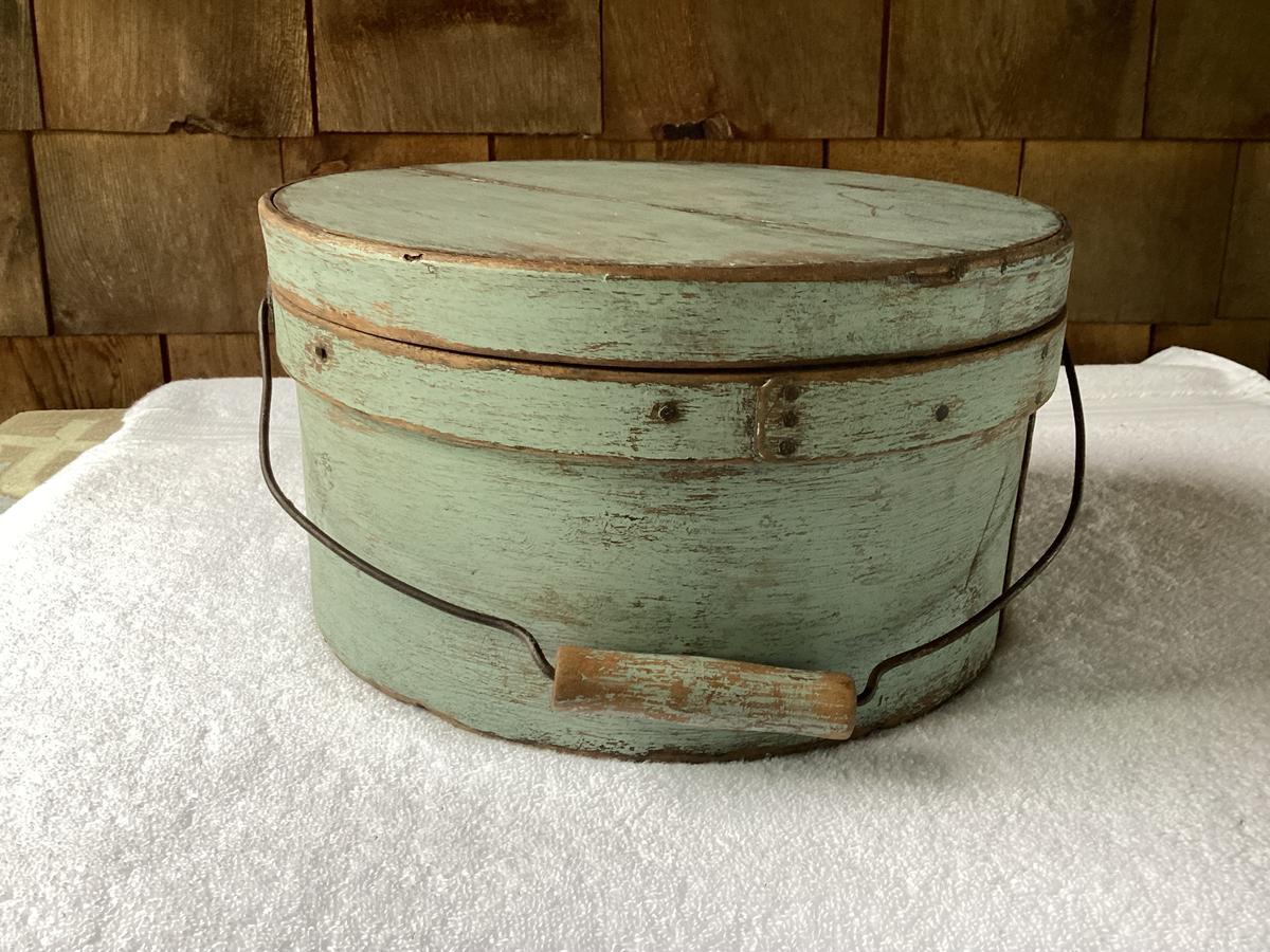 1800’s Double Banded Pantry Box Blue paint 12”