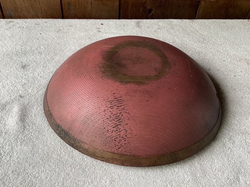 1800’s Turned Bowl Salmon Paint 13”
