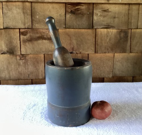 Huge 1800’s Mortar & Pestle Signed 8”