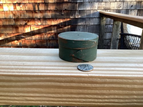 Early Miniature Opposing Lap Pantry Box Green 2”
