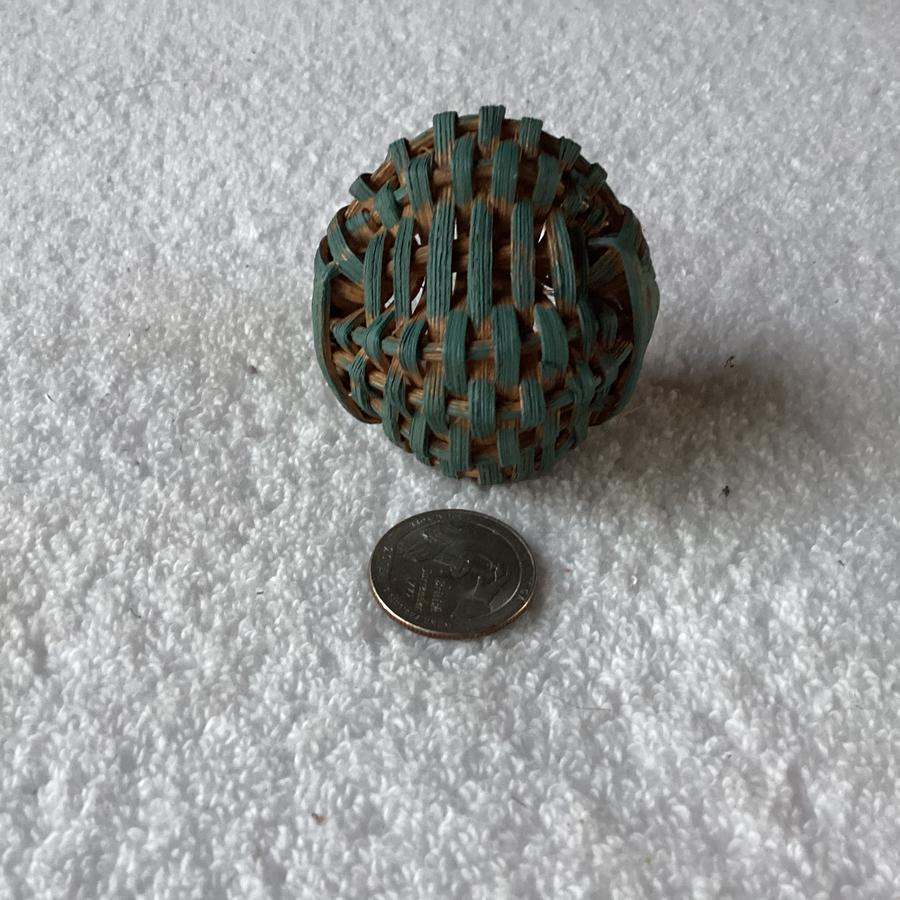 Rare Fabulous Miniature Blue Painted Basket 2”