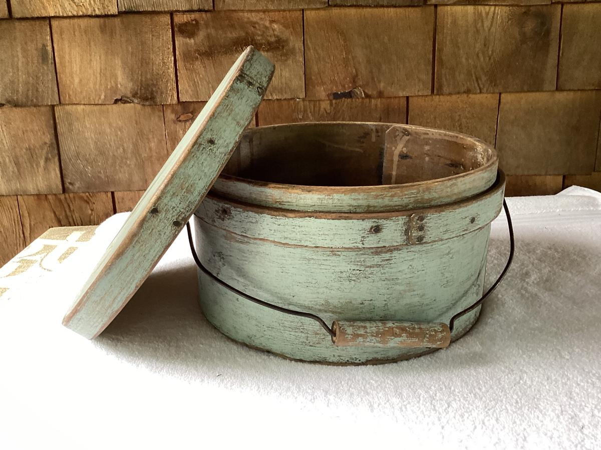 1800’s Double Banded Pantry Box Blue paint 12”