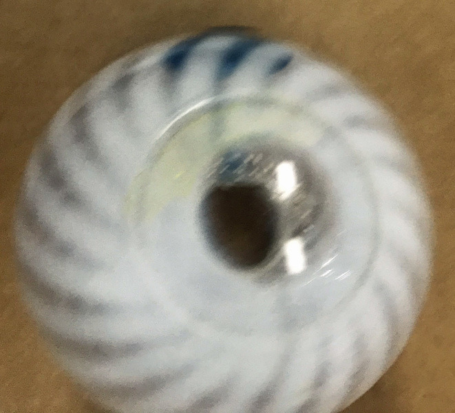 Opalescent Swirl Pitcher w/Blue Handle