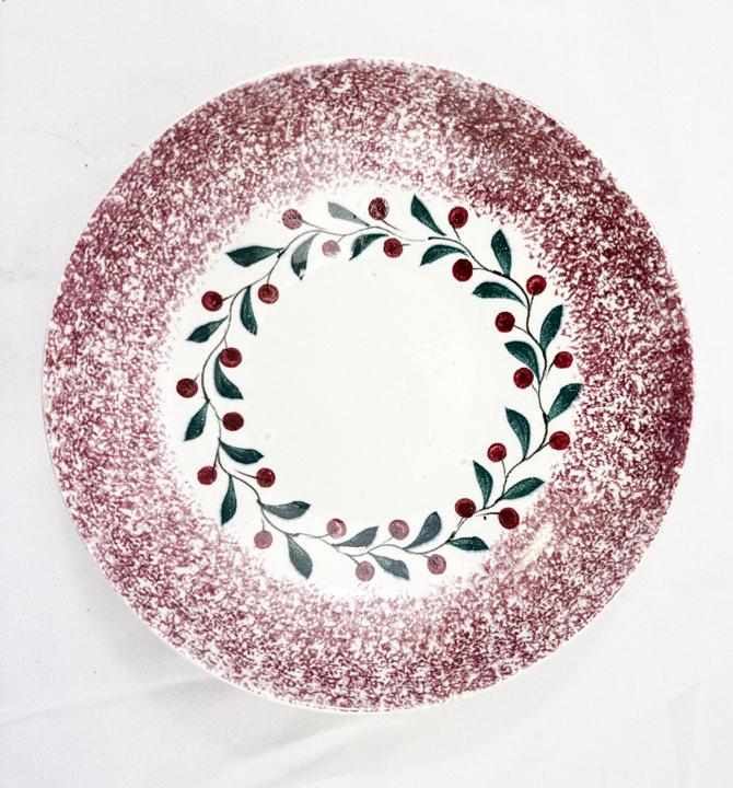 Purple Holly Berry Spatterware Cup & Saucer