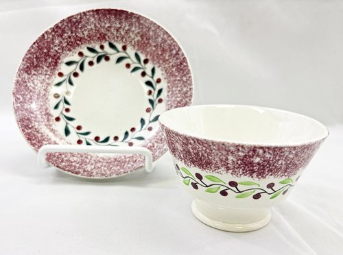 Purple Holly Berry Spatterware Cup & Saucer
