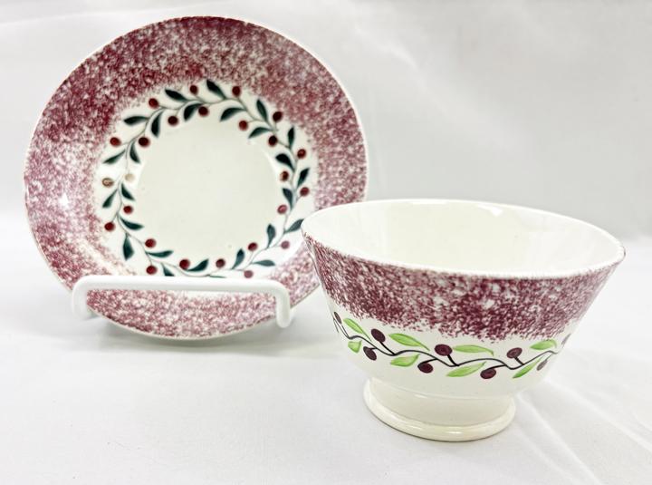 Purple Holly Berry Spatterware Cup & Saucer