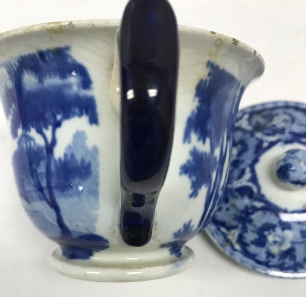 Historical Blue Spittle Cup with Lid
