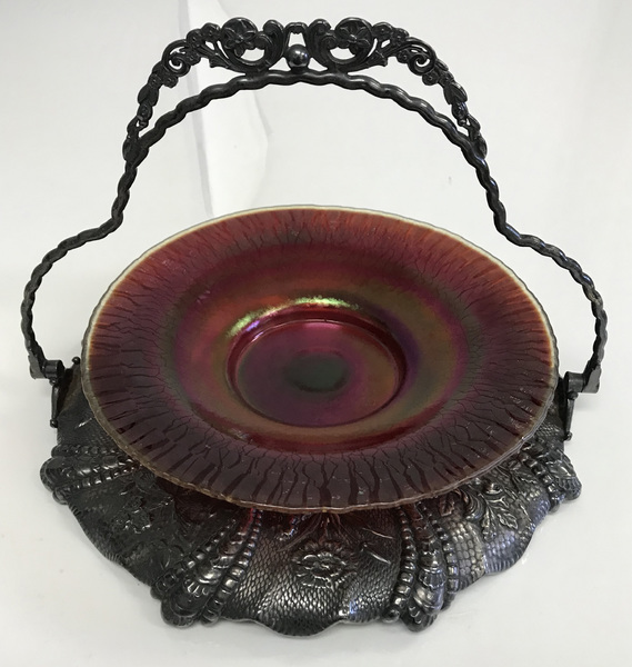 Red Victorian Stretch Glass Dish and Holder