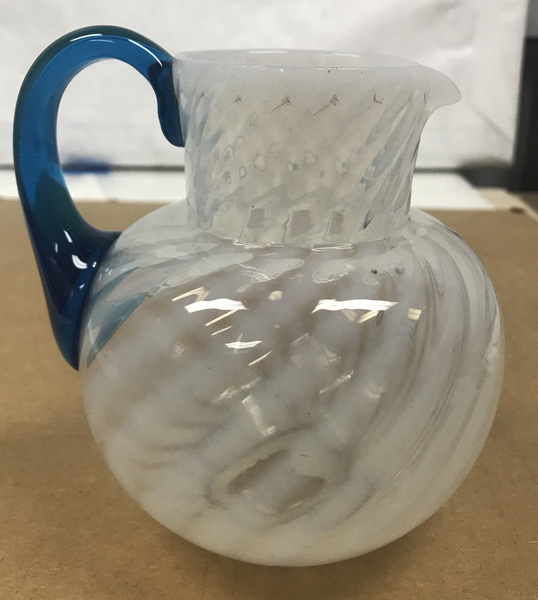 Opalescent Swirl Pitcher w/Blue Handle