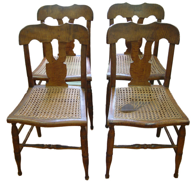 Set of Four Tiger Maple Sheraton Chairs