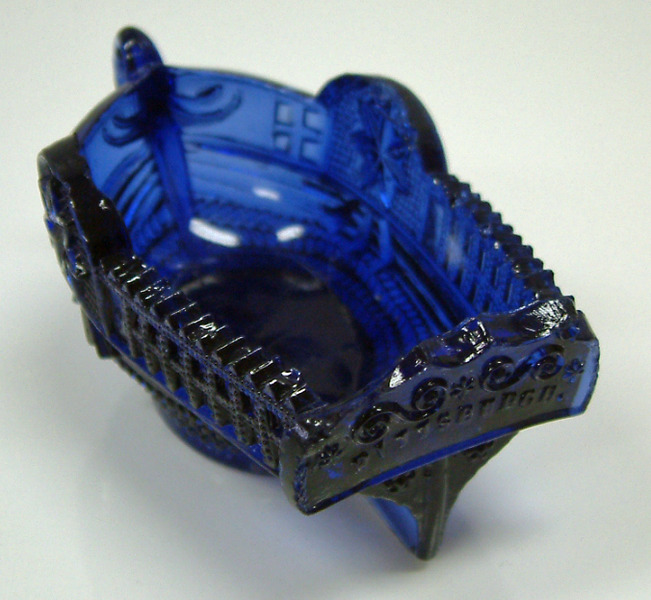Cobalt Blue Lacy Glass Steam Boat Salt-Pittsburgh