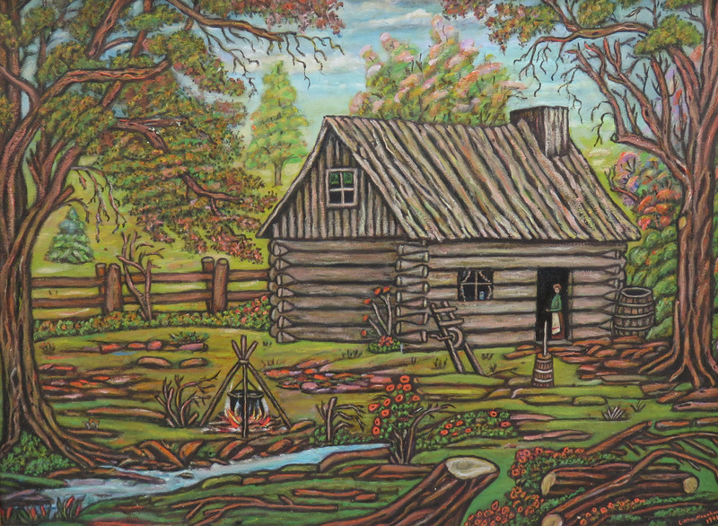 Folk Art Painting - Log Cabin