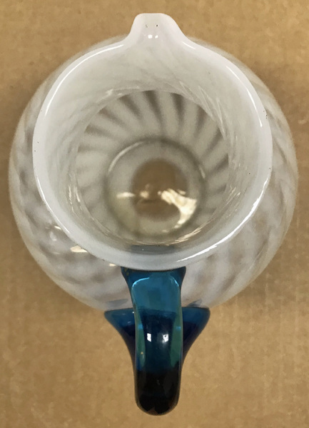 Opalescent Swirl Pitcher w/Blue Handle