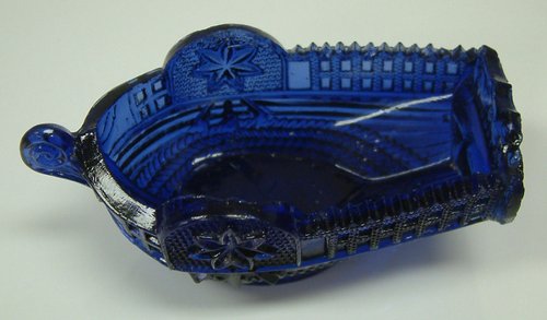 Cobalt Blue Lacy Glass Steam Boat Salt-Pittsburgh