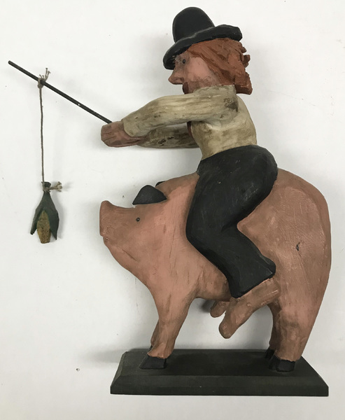 Bill Duffy Folk Art Man Riding a Pig
