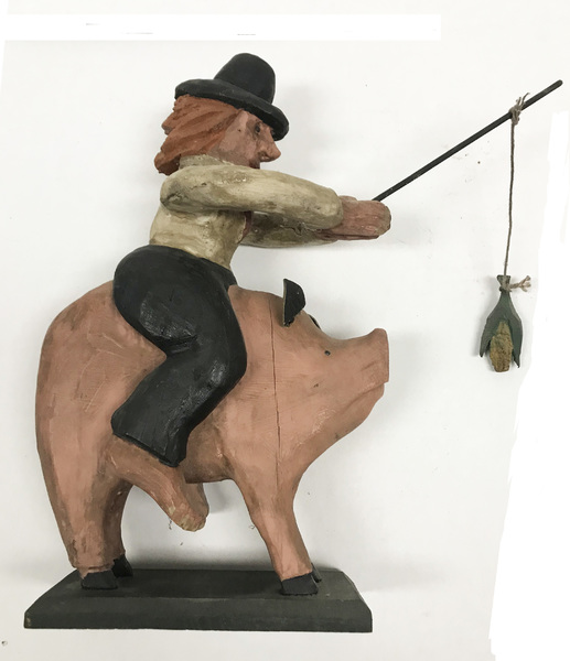 Bill Duffy Folk Art Man Riding a Pig